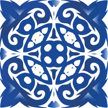 Ceramic tiles azulejo portugal. Hand drawn design. Vector seamless pattern illustration. Blue ethnic background for T-shirts, scrapbooking, linens, smartphone cases or bags.のイラスト素材