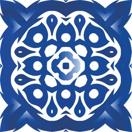 Portuguese ornamental azulejo ceramic. Vector seamless pattern texture. Minimal design. Blue vintage backdrop for wallpaper, web background, towels, print, surface texture, pillows.のイラスト素材