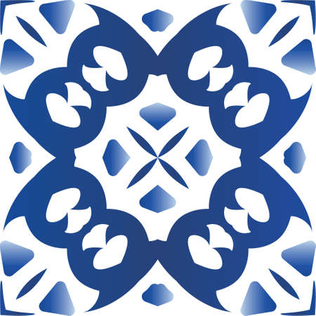 Traditional ornate portuguese azulejo. Vector seamless pattern arabesque. Bathroom design. Blue abstract background for web backdrop, print, pillows, surface texture, wallpaper, towels.のイラスト素材