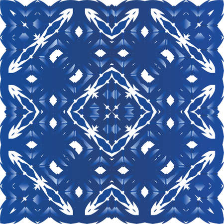 Traditional ornate portuguese azulejo. Vector seamless pattern concept. Fashionable design. Blue abstract background for web backdrop, print, pillows, surface texture, wallpaper, towels.のイラスト素材