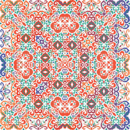 Antique talavera tiles patchwork. Minimal design. Vector seamless pattern template. Red mexican...