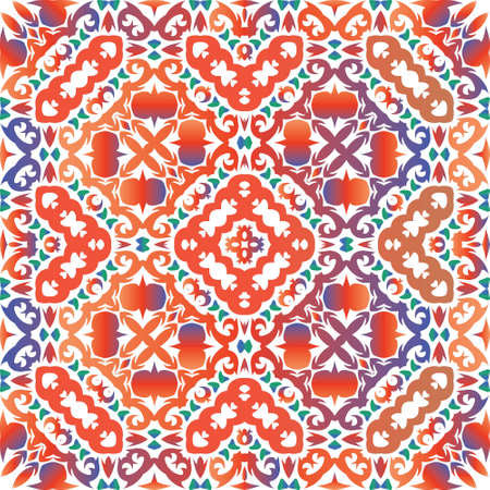 Antique ornate tiles talavera mexico. Geometric design. Vector seamless pattern illustration. Red ethnic background for T-shirts, scrapbooking, linens, smartphone cases or bags.のイラスト素材