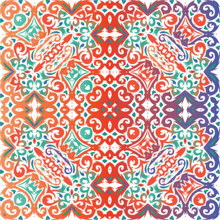 Decorative color ceramic talavera tiles. Vector seamless pattern concept. Colored design. Red folk ethnic ornament for print, web background, surface texture, towels, pillows, wallpaper.のイラスト素材