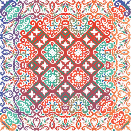 Ornamental talavera mexico tiles decor. Original design. Vector seamless pattern concept. Red...