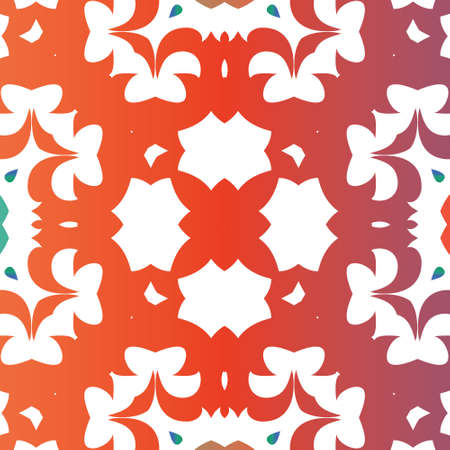 Antique talavera tiles patchwork. Bathroom design. Vector seamless pattern elements. Red mexican ornamental  decor for bags, smartphone cases, T-shirts, linens or scrapbooking.のイラスト素材