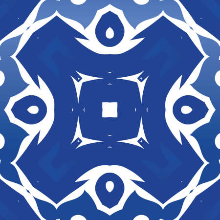 Ornamental azulejo portugal tiles decor. Kitchen design. Vector seamless pattern frame. Blue gorgeous flower folk print for linens, smartphone cases, scrapbooking, bags or T-shirts.のイラスト素材