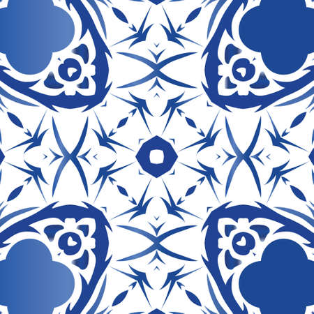 Antique azulejo tiles patchwork. Vector seamless pattern trellis. Original design. Blue spain and portuguese decor for bags, smartphone cases, T-shirts, linens or scrapbooking.のイラスト素材
