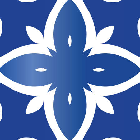 Antique azulejo tiles patchwork. Original design. Vector seamless pattern watercolor. Blue spain and portuguese decor for bags, smartphone cases, T-shirts, linens or scrapbooking.のイラスト素材