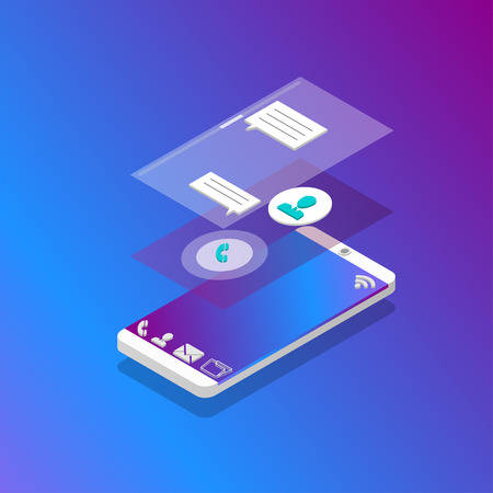 Vector realistic cell phone, isometric smartphoneのイラスト素材