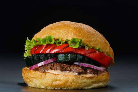 burger on black background closeupの写真素材