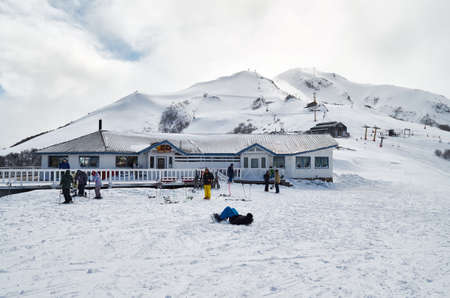 NEUQUEN, ARGENTINA - SEPTEMBER 8, 2015: View of restaurant of the ski center of Cerro Bayo (Bayo Hill), touristic destination in Villa La Angostura, Neuquen, patagonia region of Argentina.のeditorial素材