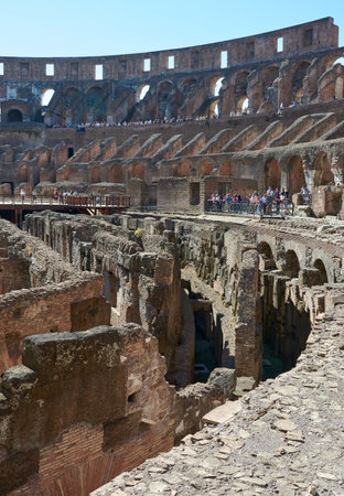 MAY 17, 2017 - ROME, ITALY: Interior view of the famous Roman Colosseum with arches and structures,...
