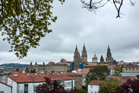 MAY 2, 2018 - GALICIA, SPAIN: View of the city and Cathedral of Santiago de Compostela (Cathedral of Saint James) from the Alameda Park. Horizontal shot.のeditorial素材