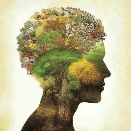 Human head with tree in the brain - conceptual illustration for mental healthの素材