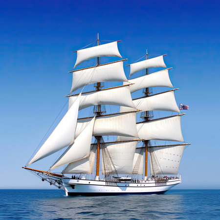 Sailing ship in the open sea - 3d illustration - vintage styleの素材