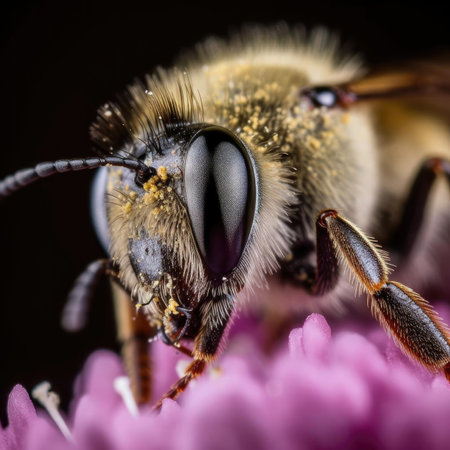 Macro of a bee on a pink flower - shallow depth of fieldの素材