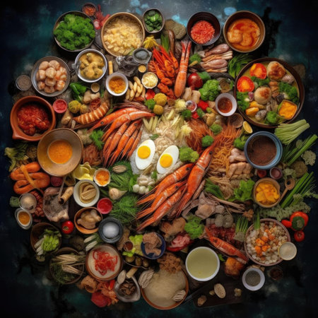 Selection of Chinese food ingredients, top view - food backgroundの素材