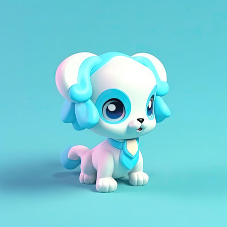 Cute cartoon dog isolated on blue background - 3d illustrationの素材