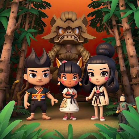 Fantasy Characters in the jungle with beautiful background - 3D renderの素材