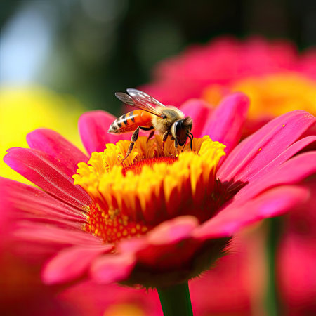 Bee on a flower in nature - shallow depth of fieldの素材