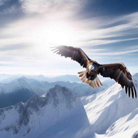Eagle in flight against the background of mountains - 3d renderingの素材