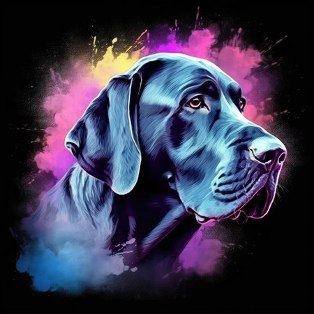 Digital Illustration of a Labrador Retriever with Colorful Backgroundの素材