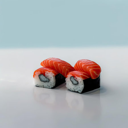Sushi rolls on a white background with reflection - 3d illustrationの素材