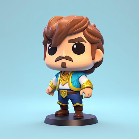 Cartoon character of a medieval knight on a blue background - 3d renderingの素材