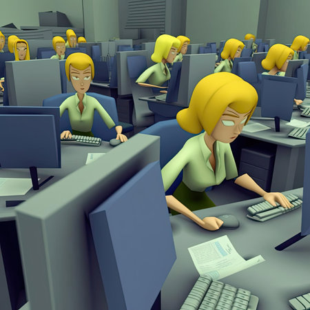 Woman working at the computer in the office - 3d illustrationの素材