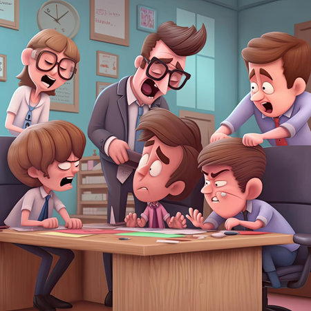 Angry boss and his employees in the office - cartoon illustrationの素材