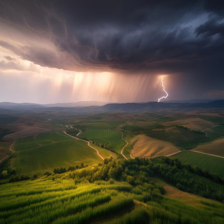 Stormy weather in the mountains - dramatic stormy skyの素材