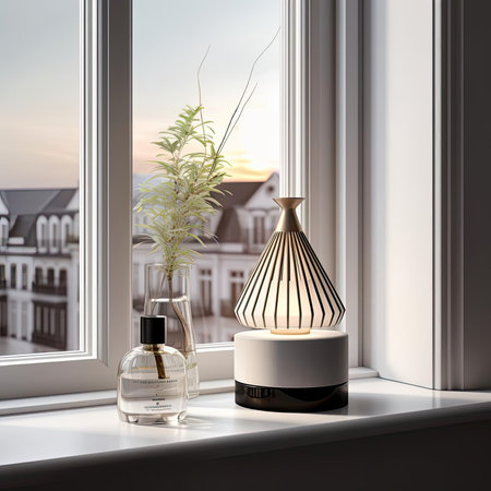Aroma diffuser and a vase on the windowsill - 3d renderingの素材