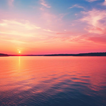 Beautiful sunset over the lake - nature backgroundの素材