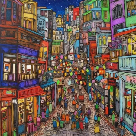 Colorful sketch of a streetの素材