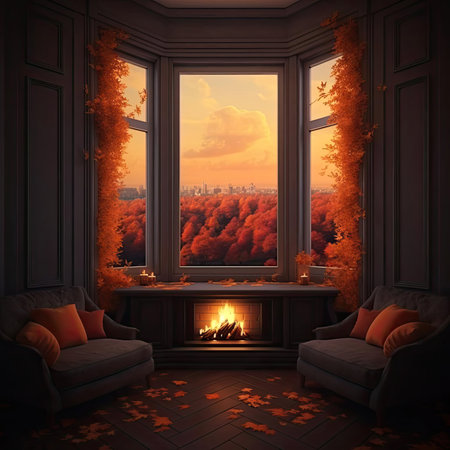 Interior of a room with a fireplace - 3d renderingの素材