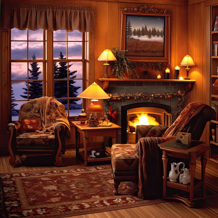 Interior of the living room with fireplace and armchair - 3d renderの素材