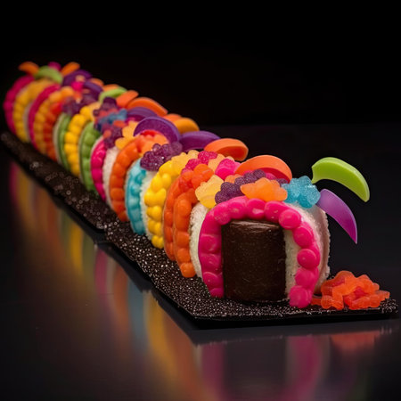 Colorful candies on a black background - selective focusの素材