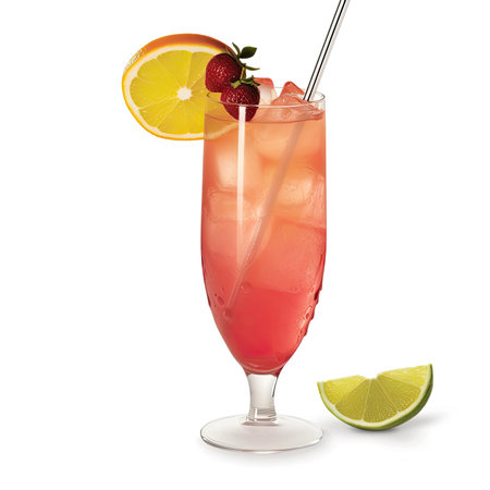 Cocktail with lemon and strawberry on a white background - isolatedの素材