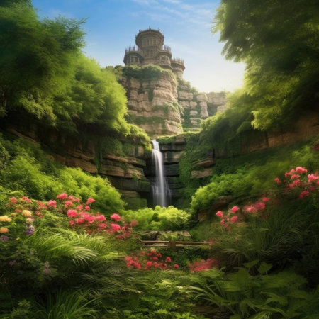 Waterfall in the park - digital paintingの素材