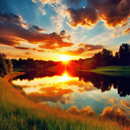 Beautiful sunset over the lake - sunset over the lake - beautiful landscapeの素材