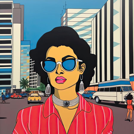 Retro fashion woman in the city - pop art vector illustrationの素材