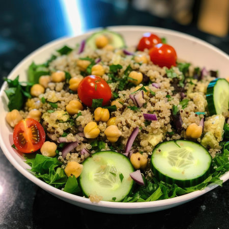Tabbouleh salad with chickpeas, cucumber, and tomatoの素材