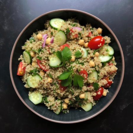 Couscous salad with chickpeas, tomatoes, and cucumbersの素材