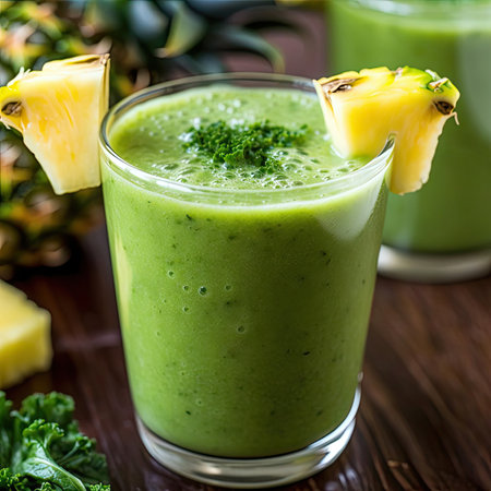 Healthy green smoothie with pineapple and spinachの素材