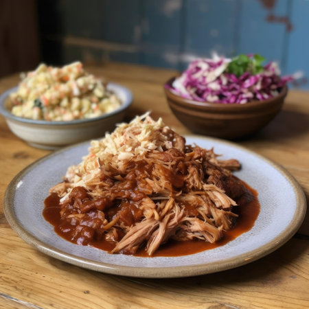 Sauerkraut with meat on a wooden tableの素材