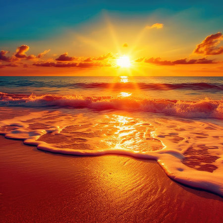 Beautiful sunset over the sea - colorful summer seascapeの素材