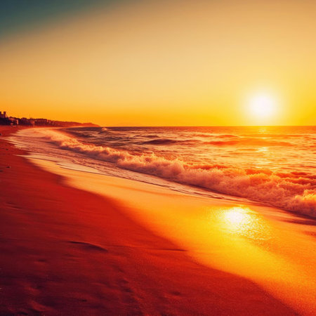 Beautiful sunset on the beach - nature composition - vintage styleの素材