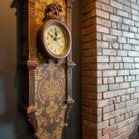 Vintage wall clock in a room with brick wallの素材