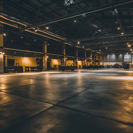 Industrial interior of a large warehouseの素材