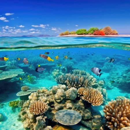 Underwater view of tropical coral reef with fish and marine lifeの素材